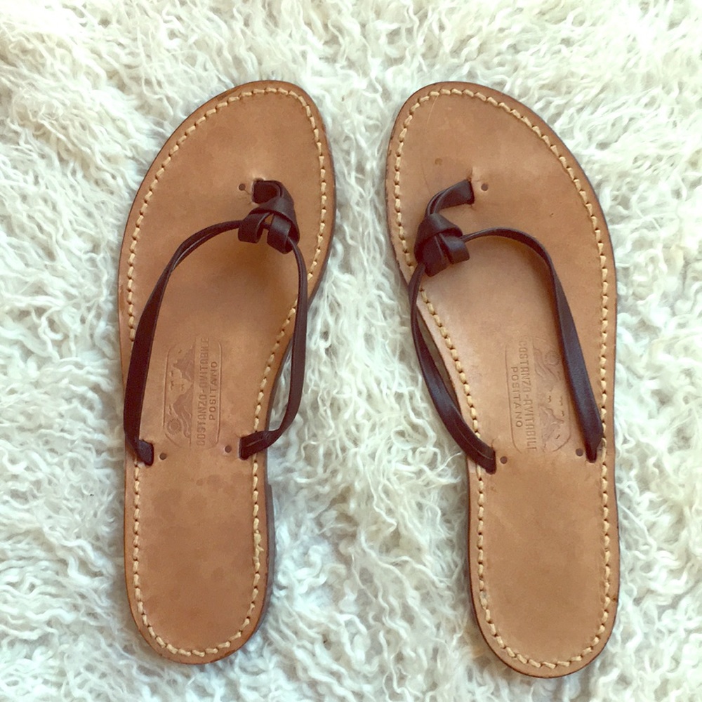 Genuine Italian Handmade Black Leather Flip Flops